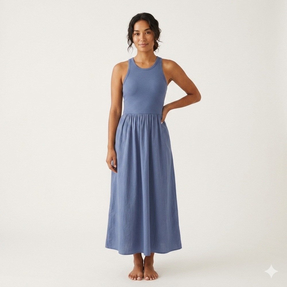Xirena Flynn Cotton Racerback Midi Dress Marlin Blue Size XS Made in USA